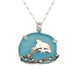 jumping dolphin aqua sea glass necklace