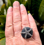 starfish black genuine sea glass ring