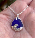 ocean wave cobalt sea glass necklace