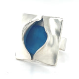 teal blue genuine Ohajiki sea glass wavy peekaboo ring