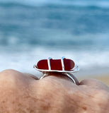 round genuine red cane sea glass ring