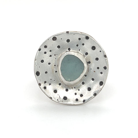 round urchin genuine turquoise sea glass ring