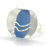 round genuine cornflower blue cane sea glass ring