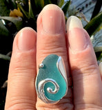 turquoise genuine sea glass swirl wave ring