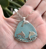 jumping dolphins turquoise sea glass necklace