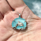 jumping dolphin aqua sea glass necklace