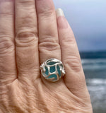 aqua genuine sea glass ocean wave bead ring