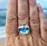 round genuine bright aqua cane sea glass ring