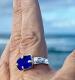 cobalt genuine sea glass four prong urchin ring