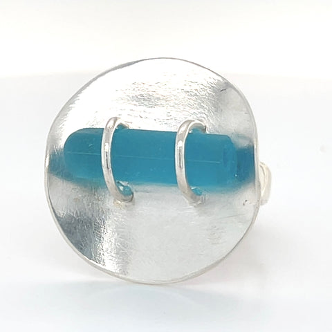 bright aqua genuine sea glass cane ring