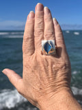 teal blue genuine Ohajiki sea glass wavy peekaboo ring