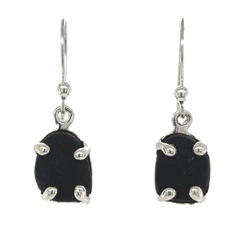 black sea glass prong earrings - tossed & found jewelry