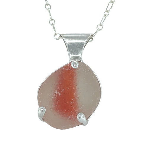 orange slice sea glass prong necklace