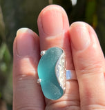 turquoise wavy genuine sea glass urchin ring