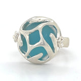 aqua genuine sea glass ocean wave bead ring