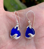 cobalt sea glass wave earrings