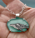 humpback mama + baby sea glass necklace