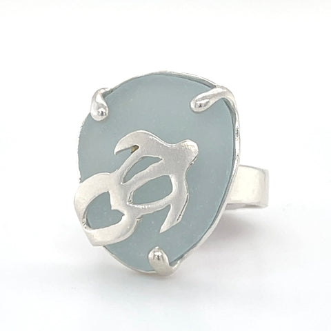 Hawaiian turtle genuine sea glass ring
