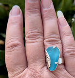 teal blue wavy genuine sea glass urchin ring - tossed & found jewelry