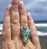 turquoise genuine sea glass palm tree  ring