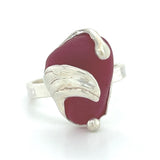 rare radiant red ocean wave genuine sea glass ring