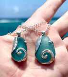 turquoise sea glass swirl urchin necklace