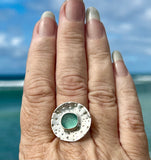 round urchin genuine turquoise sea glass ring