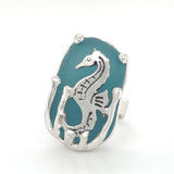 teal blue genuine sea glass sea horse ring