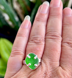 green genuine sea glass 4 prong ring