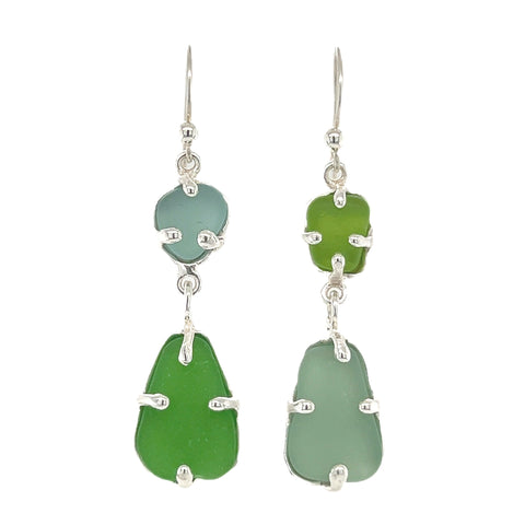 mix + match green sea glass earrings