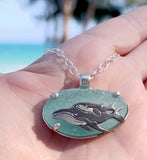 humpback mama + baby sea glass necklace