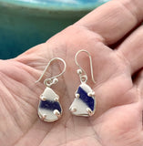 cobalt striped sea glass prong earrings