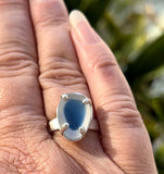 Seaham blue + white genuine sea glass ring