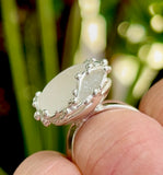 white ocean wave + droplets genuine sea glass ring