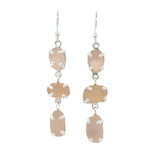 mix + match pink + peach sea glass triple earrings