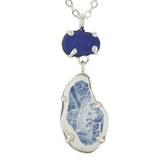 blues + white sea pottery/sea glass necklace