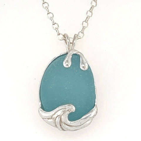 ocean wave turquoise sea glass necklace