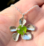 lime sea glass plumeria necklace