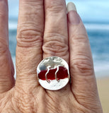 round genuine red cane sea glass ring