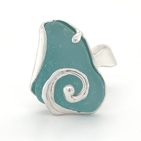 turquoise genuine sea glass swirl wave ring