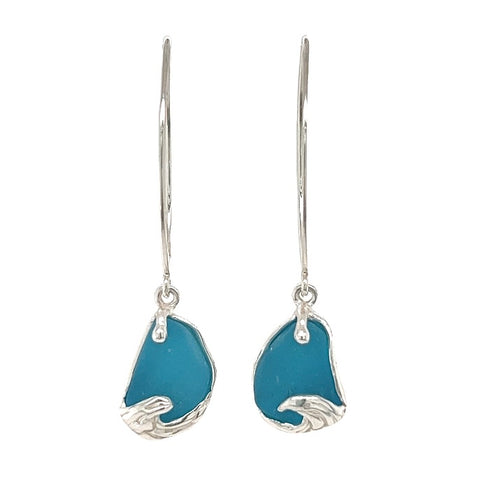 bright aqua sea glass wave earrings - tossed & found jewelry