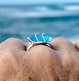 round genuine bright aqua cane sea glass ring