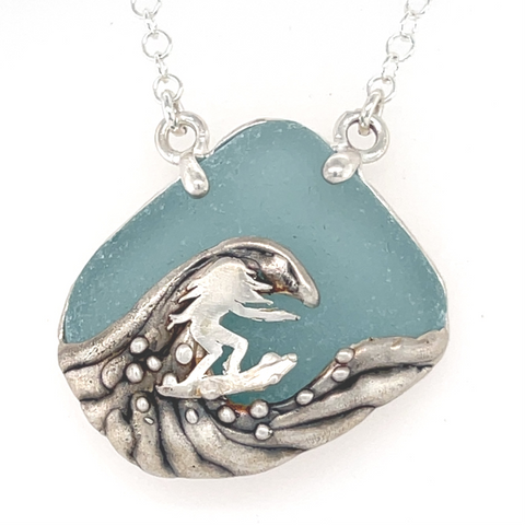 sufer sea glass necklace