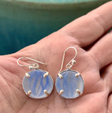 sky blue Ohajiki sea glass prong earrings