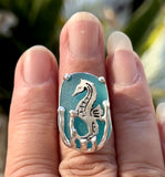 teal blue genuine sea glass sea horse ring