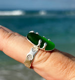 green genuine sea glass 6 prong ring