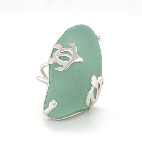 double turtle sea foam genuine sea glass ring