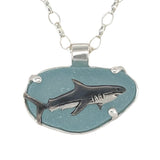 shark on sea foam blue sea glass necklace