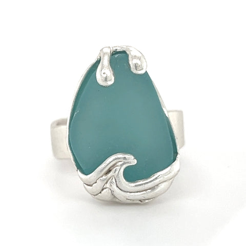 turquoise genuine sea glass ocean wave ring