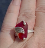 rare radiant red ocean wave genuine sea glass ring